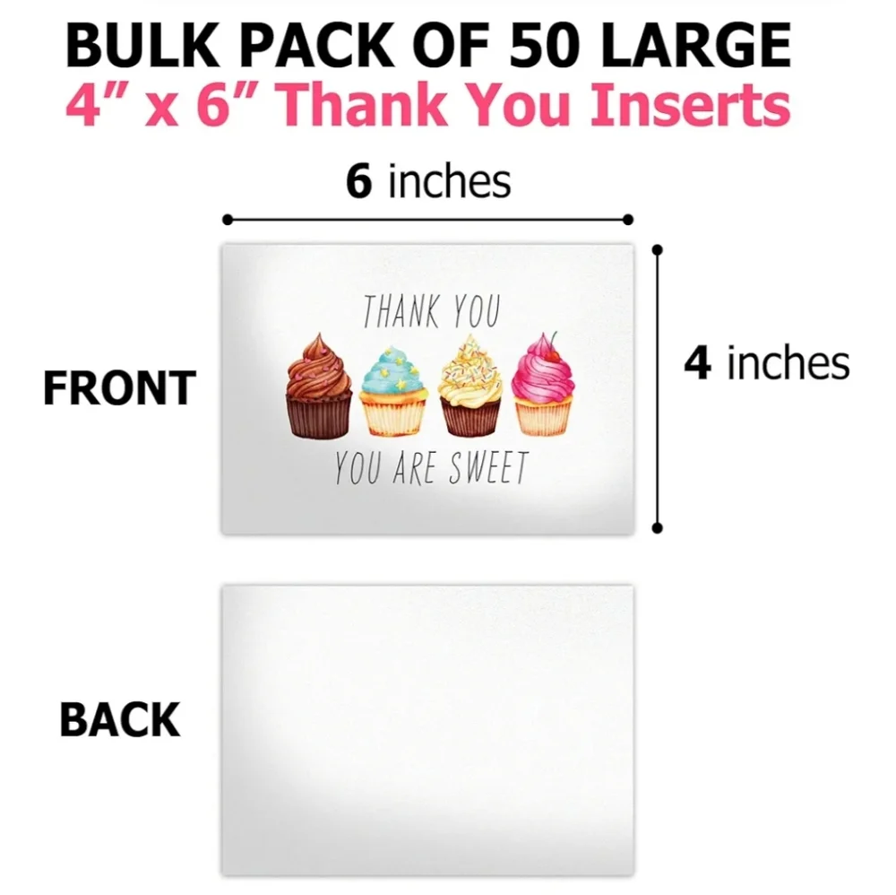 50 4x6 Sweet Thank You Insert Cards